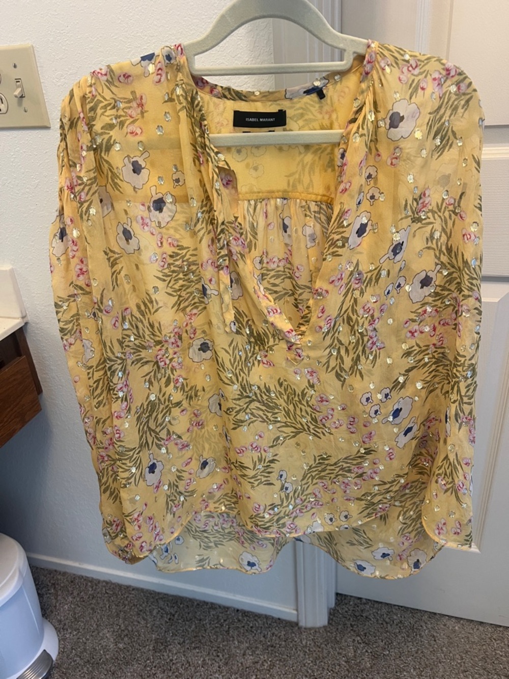 Isabel Marant Yellow Floral V-Neck Boho Blouse